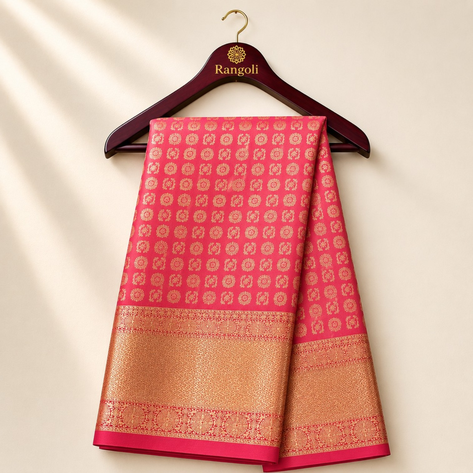 Rani Pink Kanchi Pattu Silk Saree with Rich Gold Zari Border