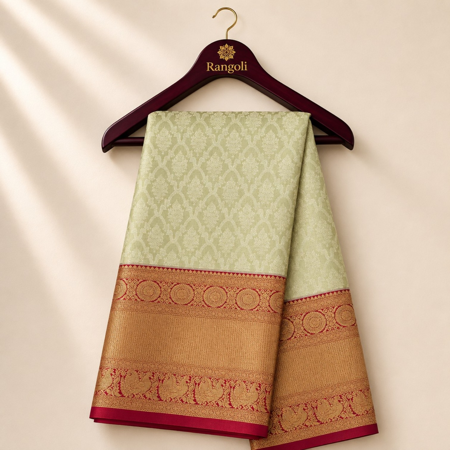 Pista Green Kanchi Pattu Silk Saree with Rich Red & Gold Zari Border