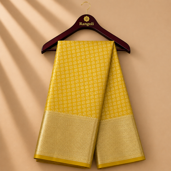 Mustard Yellow Kanchi Pattu Silk Saree with Rich Gold Zari Woven Border