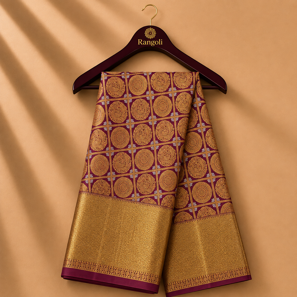 Maroon Kanchi Pattu Silk Saree with Grand Gold Zari Medallion Weaving & Rich Zari Border