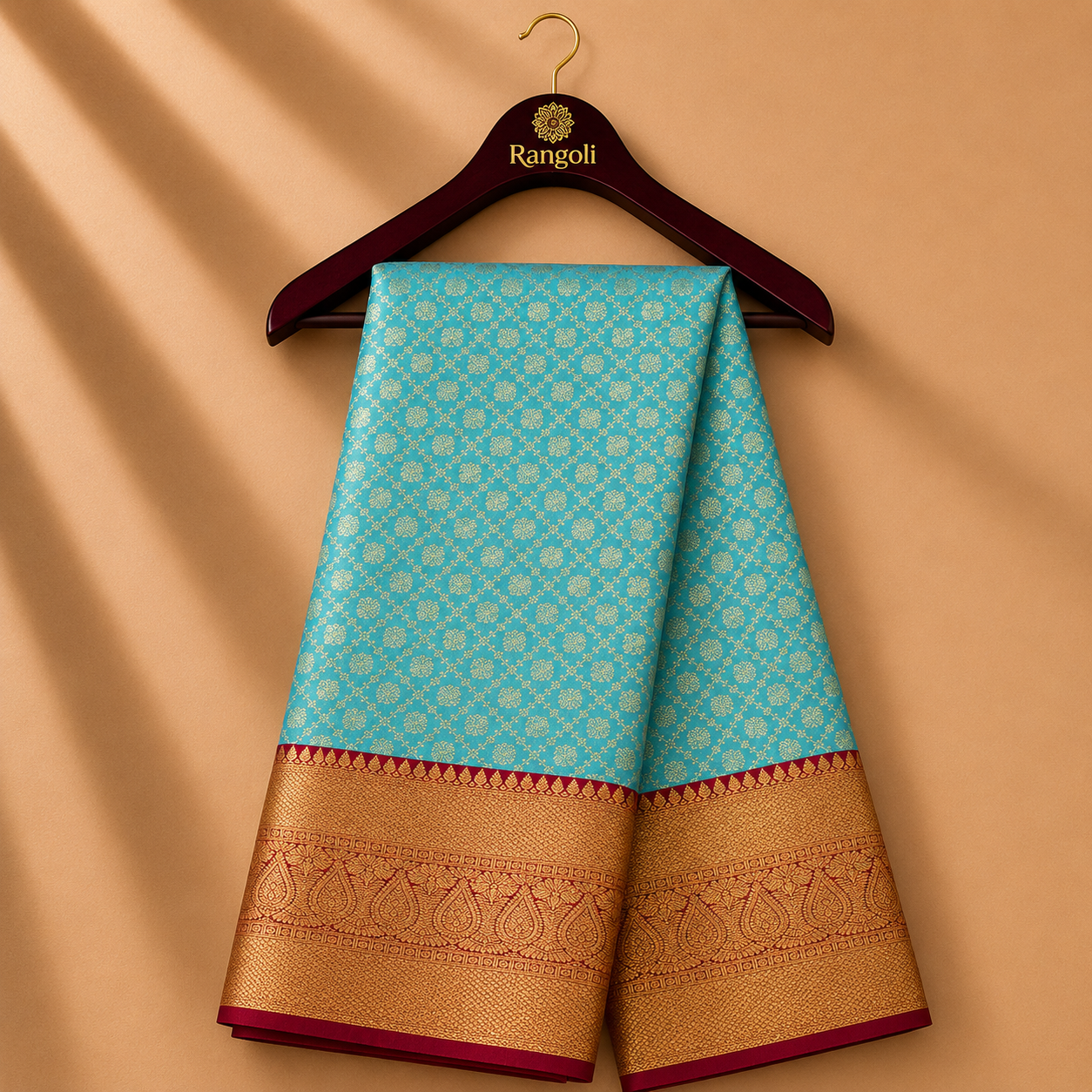 Sky Blue Kanchi Pattu Silk Saree with Rich Gold Zari Border