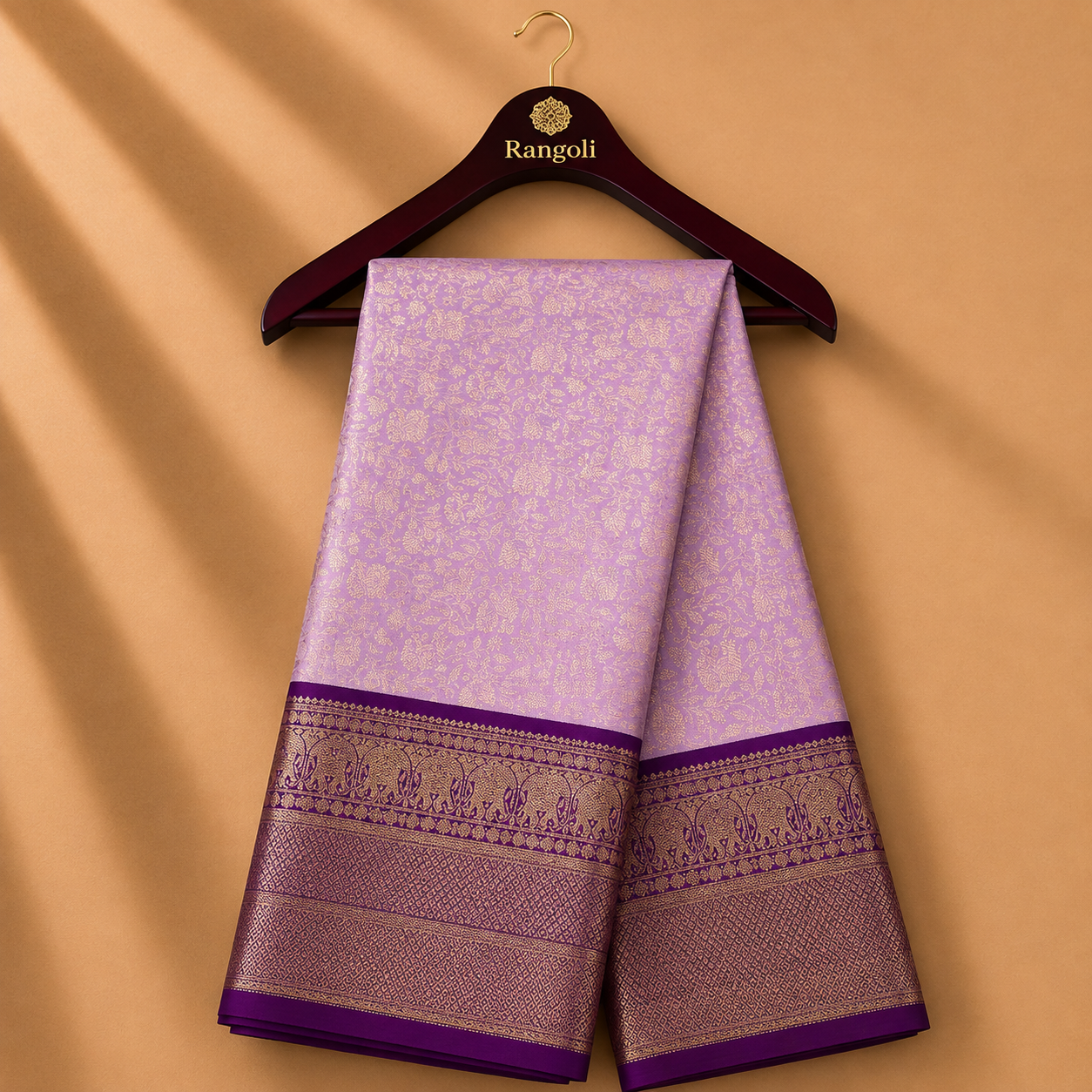 Pastel Lavender Kanchi Pattu Silk Saree with Rich Purple & Gold Zari Border