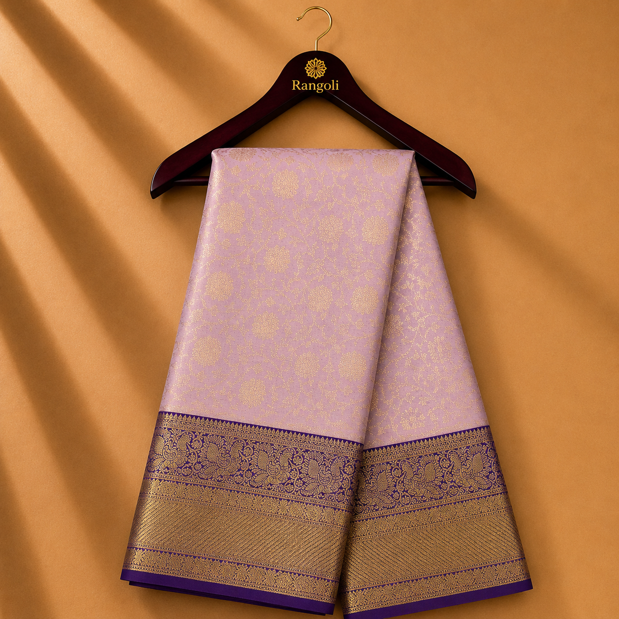 Pastel Pink Kanchipattu Silk Saree with Royal Purple Zari Border