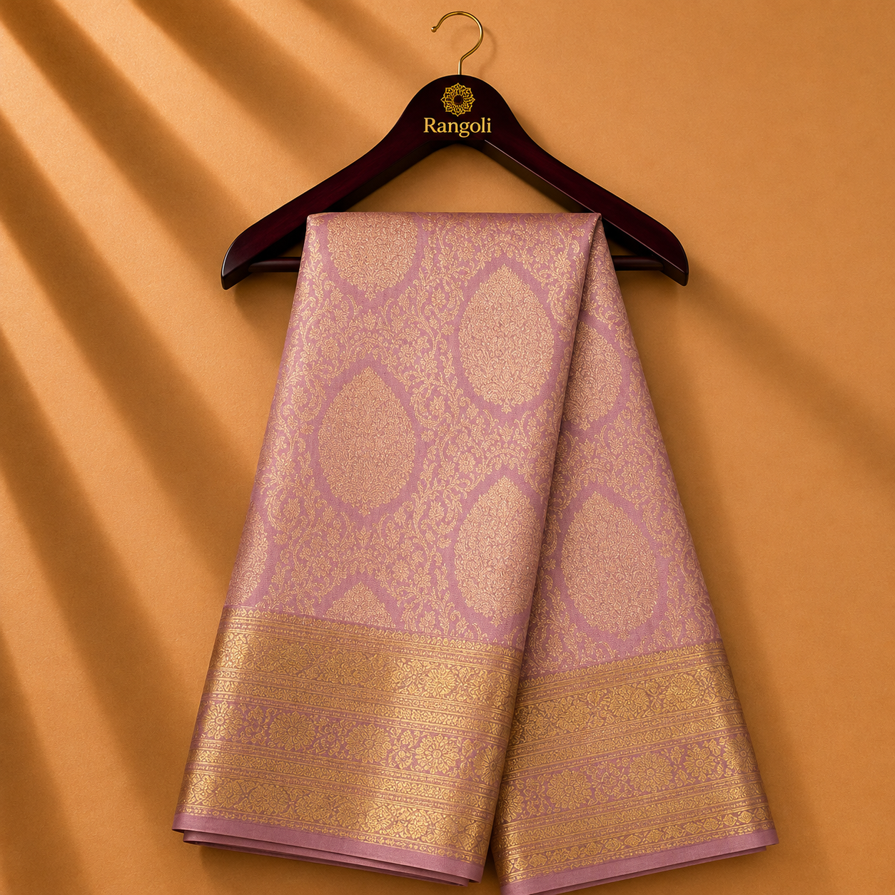 Dusty Rose Kanchipattu Silk Saree with Rich Gold Zari Woven Border