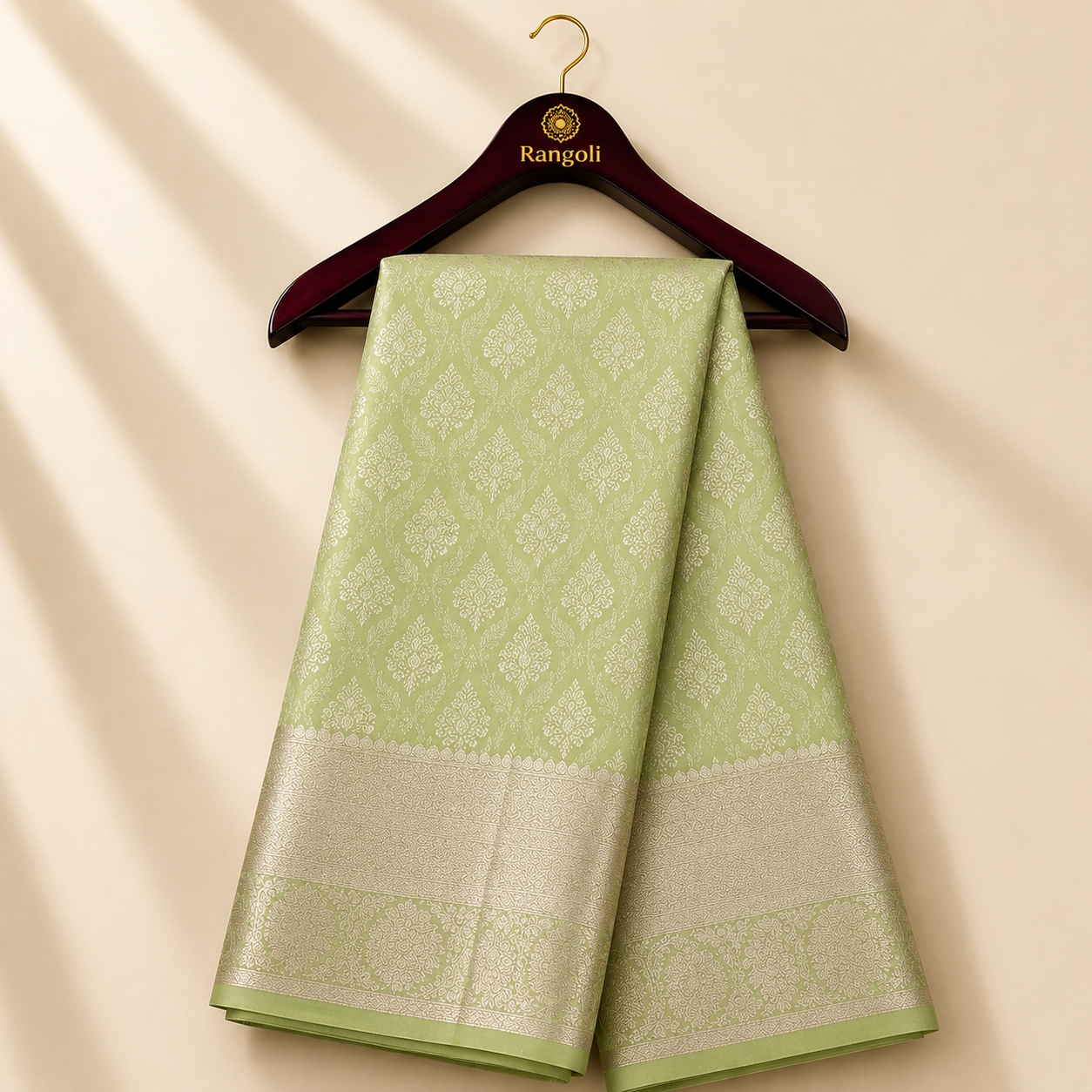 Pistachio Green Kanchipattu Silk Saree with Silver Zari Woven Border