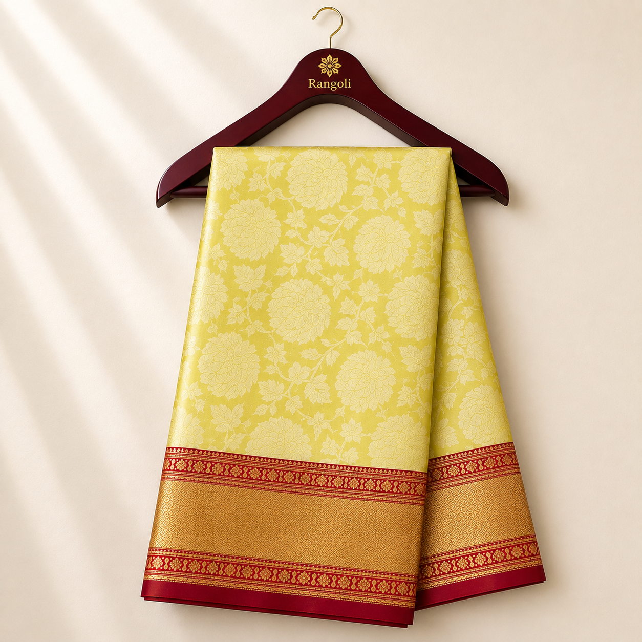 Lemon Yellow Kanchi Pattu Silk Saree with Rich Gold & Red Zari Border