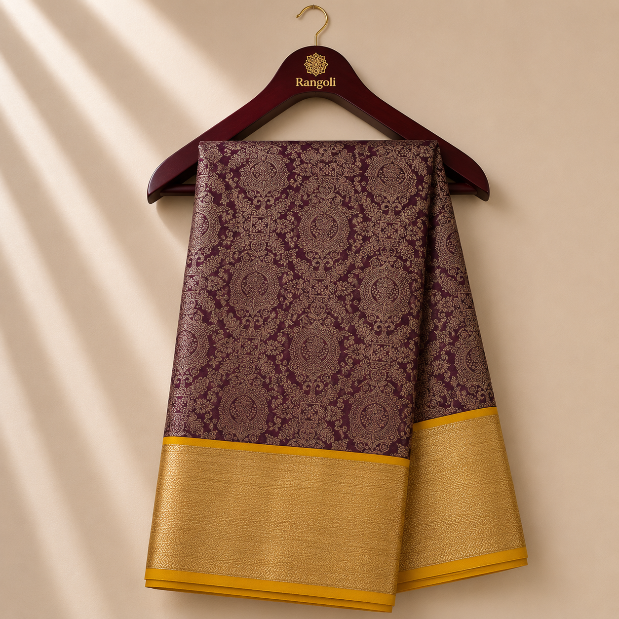 Deep Plum Kanchi Pattu Silk Saree with Antique Gold Zari Border