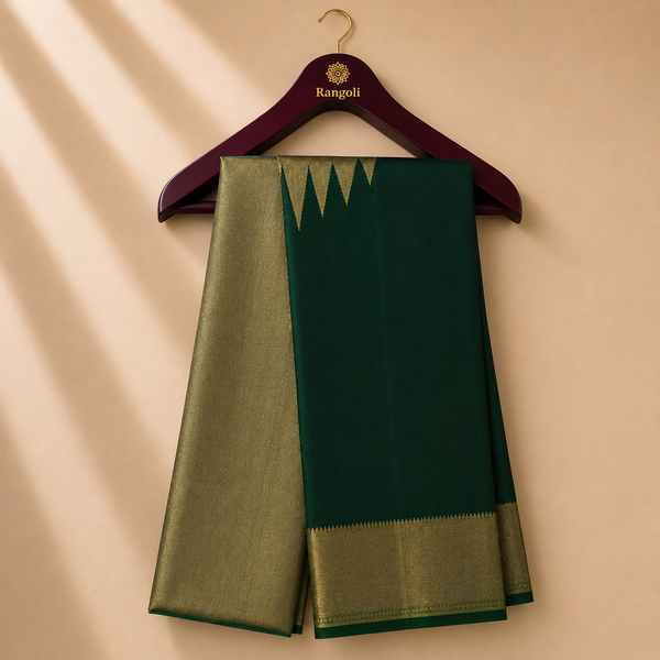 Emerald Green Kanchi Pattu Silk Saree with Antique Gold Zari Pallu