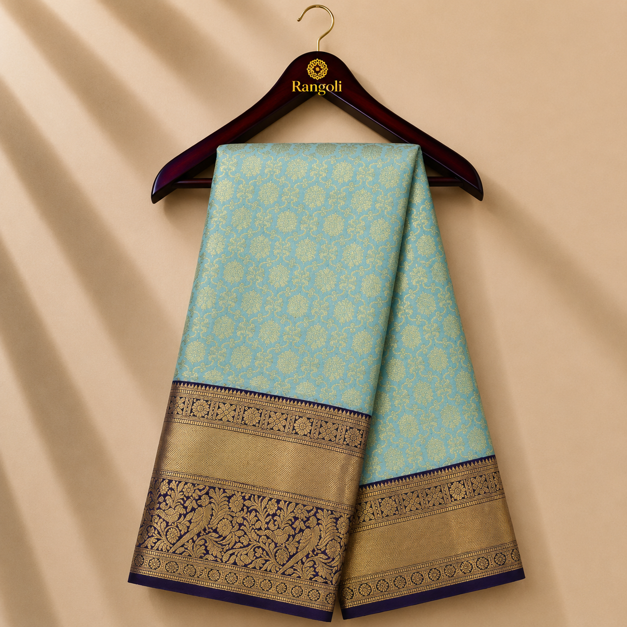 Sky Blue Kanchi Pattu Silk Saree with Rich Gold Zari Border