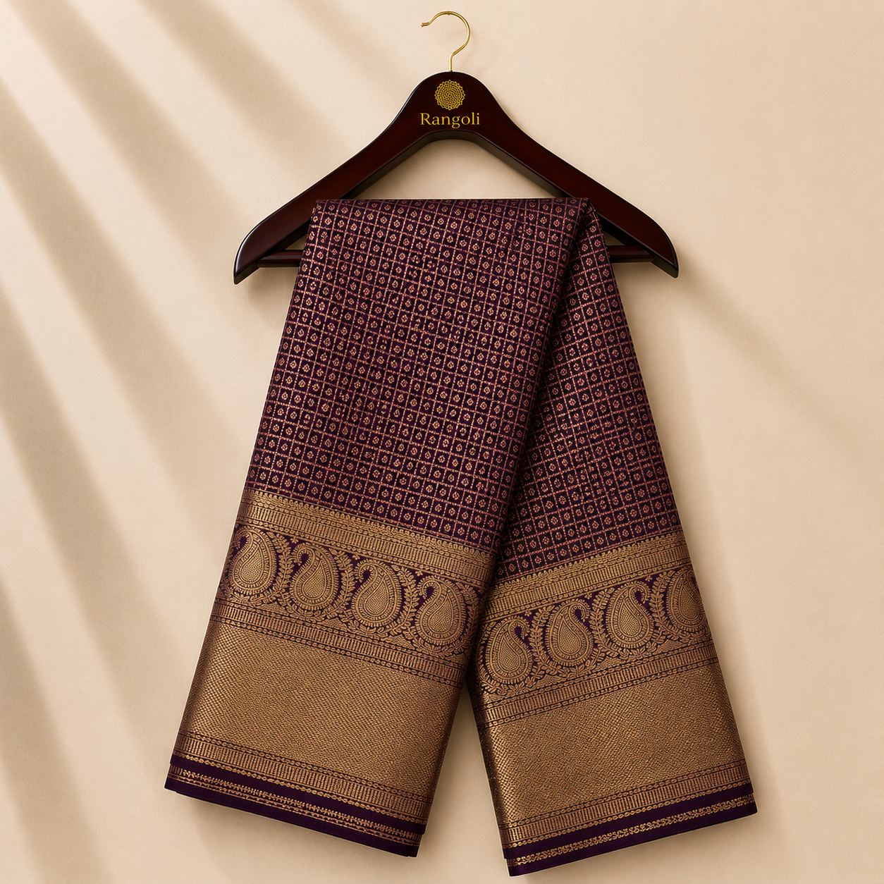 Royal Purple & Gold Kanchi Pattu Saree with Paisley Zari Border