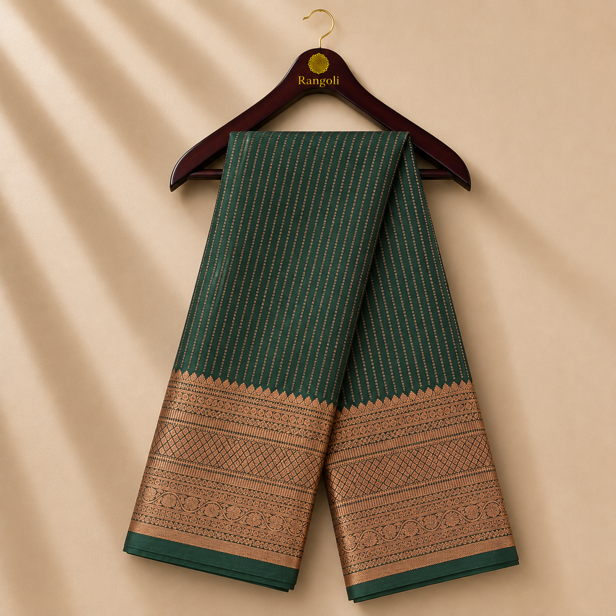 Emerald Green Kanchi Pattu Silk Saree with Antique Gold Zari Border
