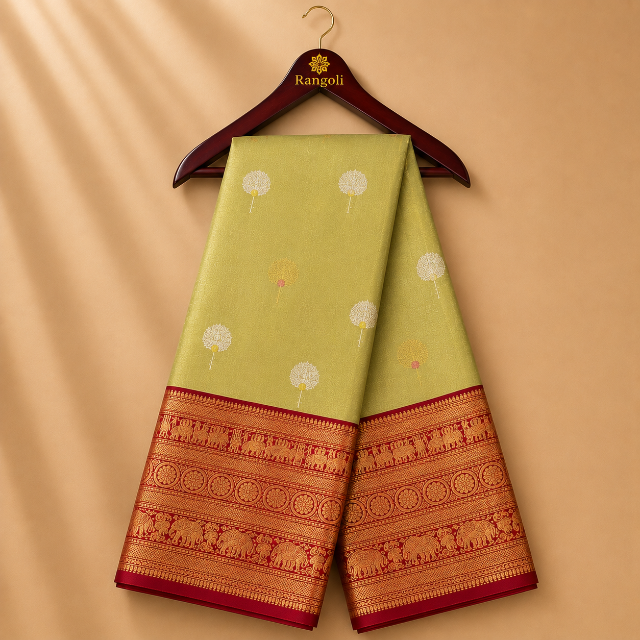 Pastel Green Kanchi Pattu Saree with Rich Red & Gold Zari Border