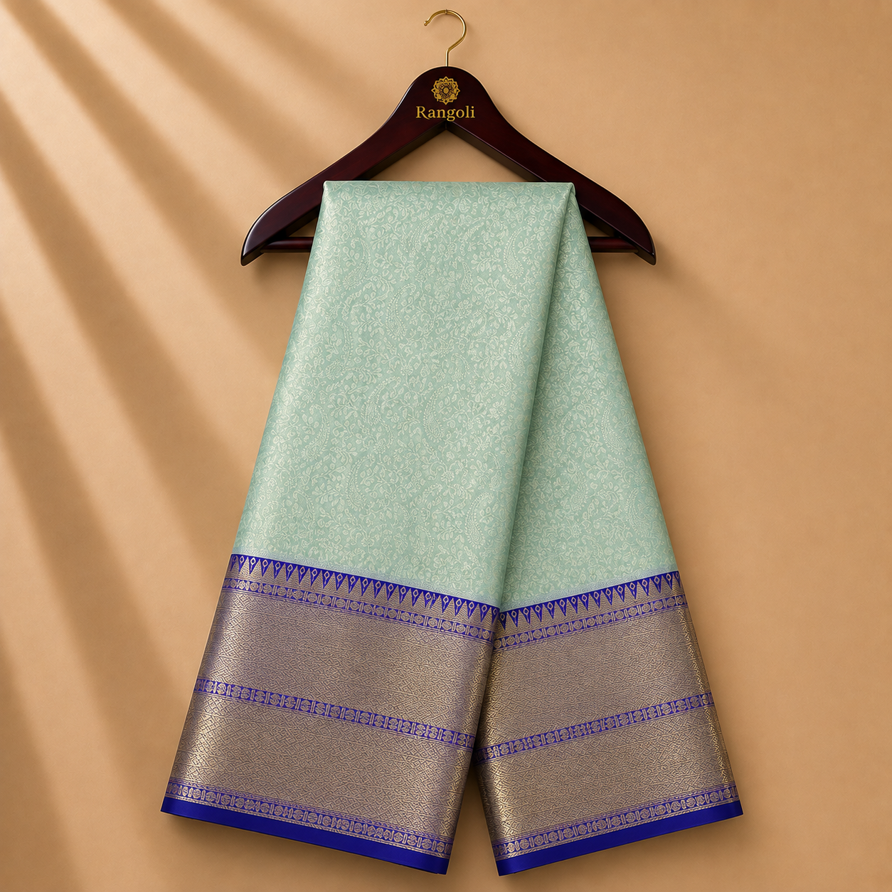 Mint Green Kanchi Pattu Saree with Royal Blue Zari Border