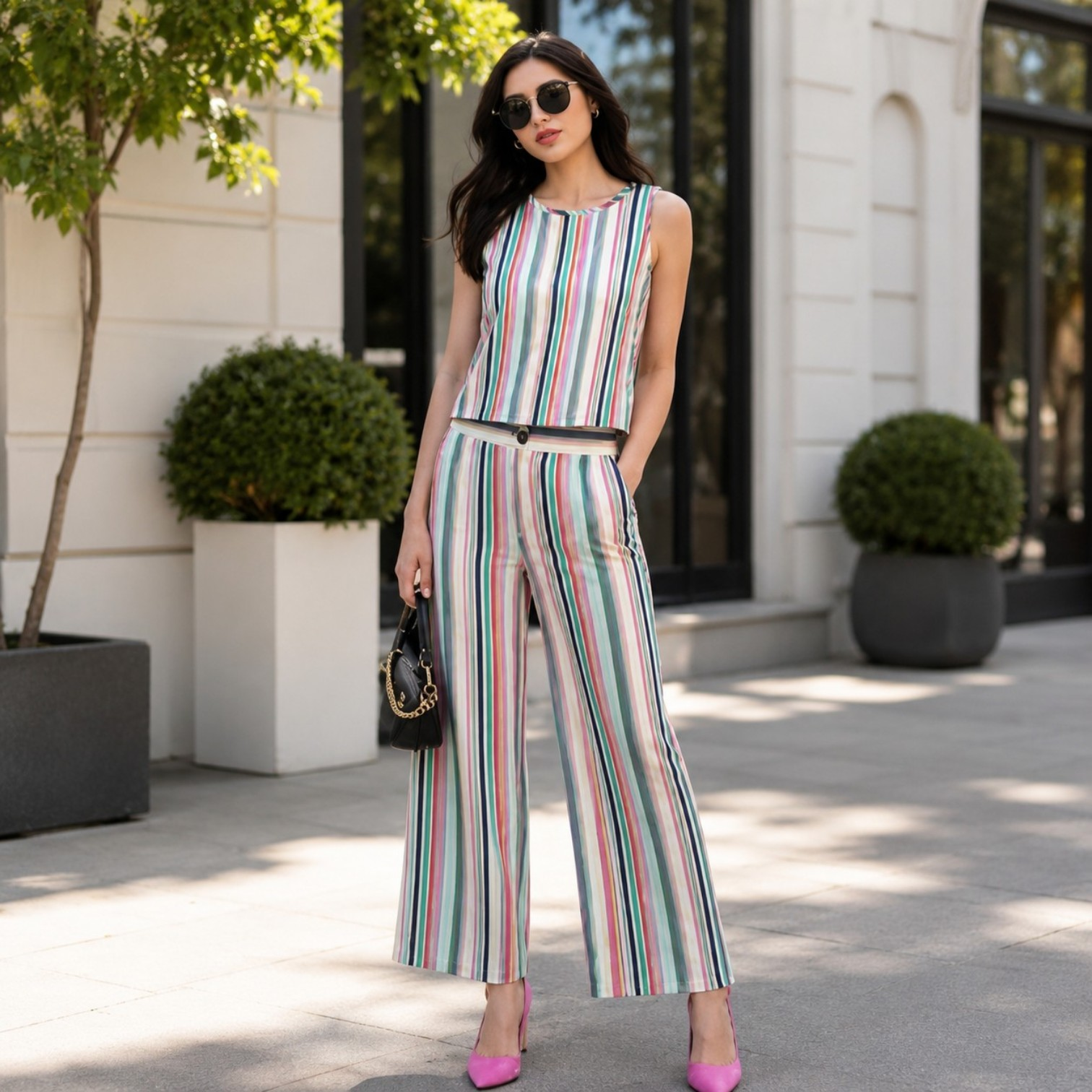 Pastel Multi-Stripe Sleeveless Co-Ord Set