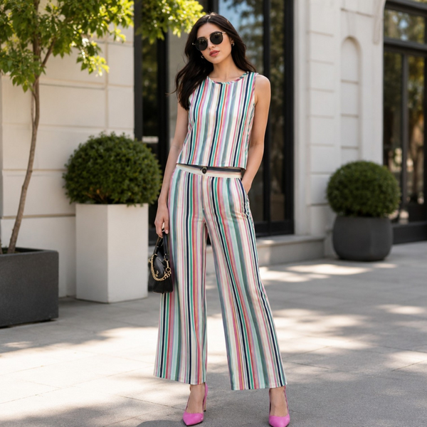 Pastel Multi-Stripe Sleeveless Co-Ord Set