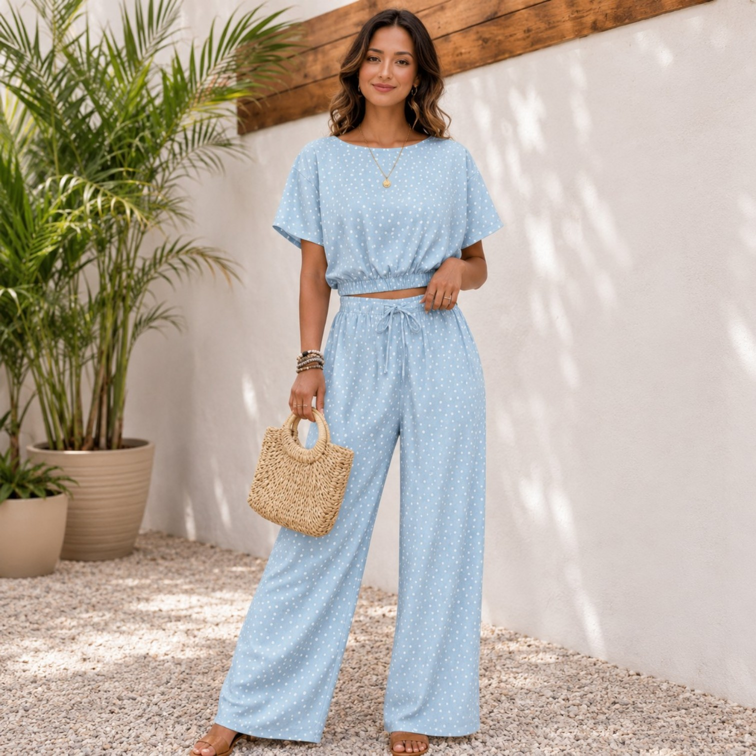 Sky Blue Polka Dot Two-Piece Co-Ord Set