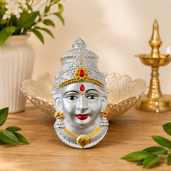 Elegant Silver Lakshmi Face Decorative Idol for Home & Pooja Decor