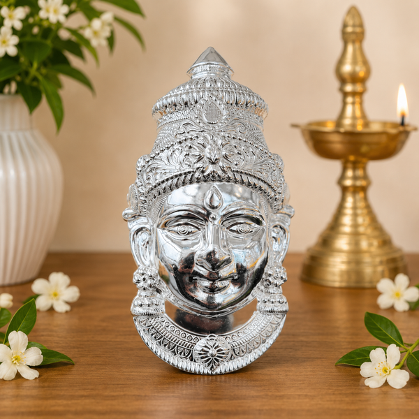 Silver Goddess Face Idol for Pooja Decor