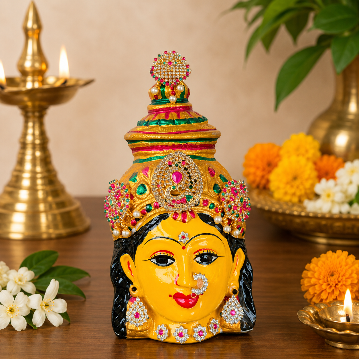 Handcrafted Goddess Face Idol for Pooja