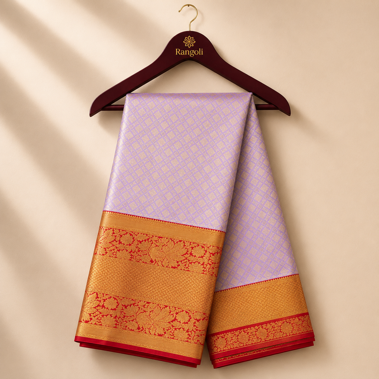 Premium Lavender Kanchi Pattu Silk Saree with Rich Zari Weaving & Contrast Red-Gold Border