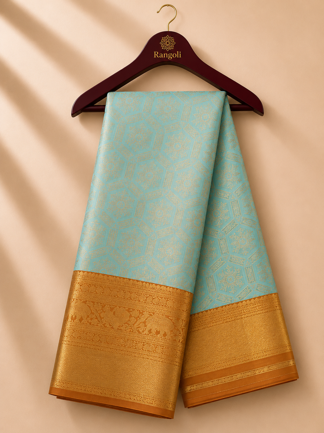 Premium Turquoise Blue Kanchi Pattu Silk Saree with Grand Gold Zari Border