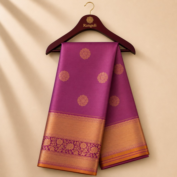 Premium Magenta Kanchi Pattu Silk Saree with Rich Gold Zari Floral Border