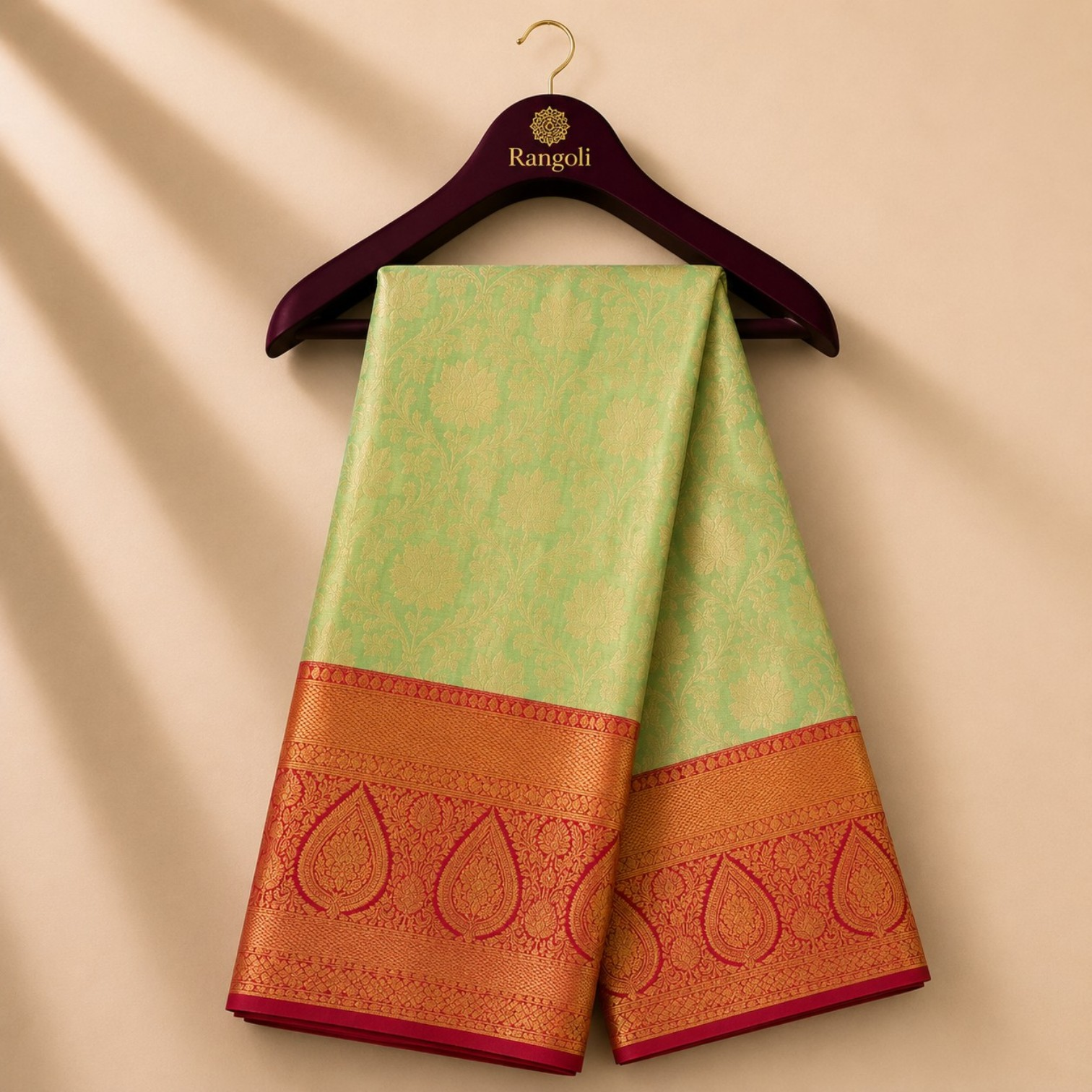 Elegant Pistachio Green Kanchi Pattu Silk Saree with Rich Red Zari Border