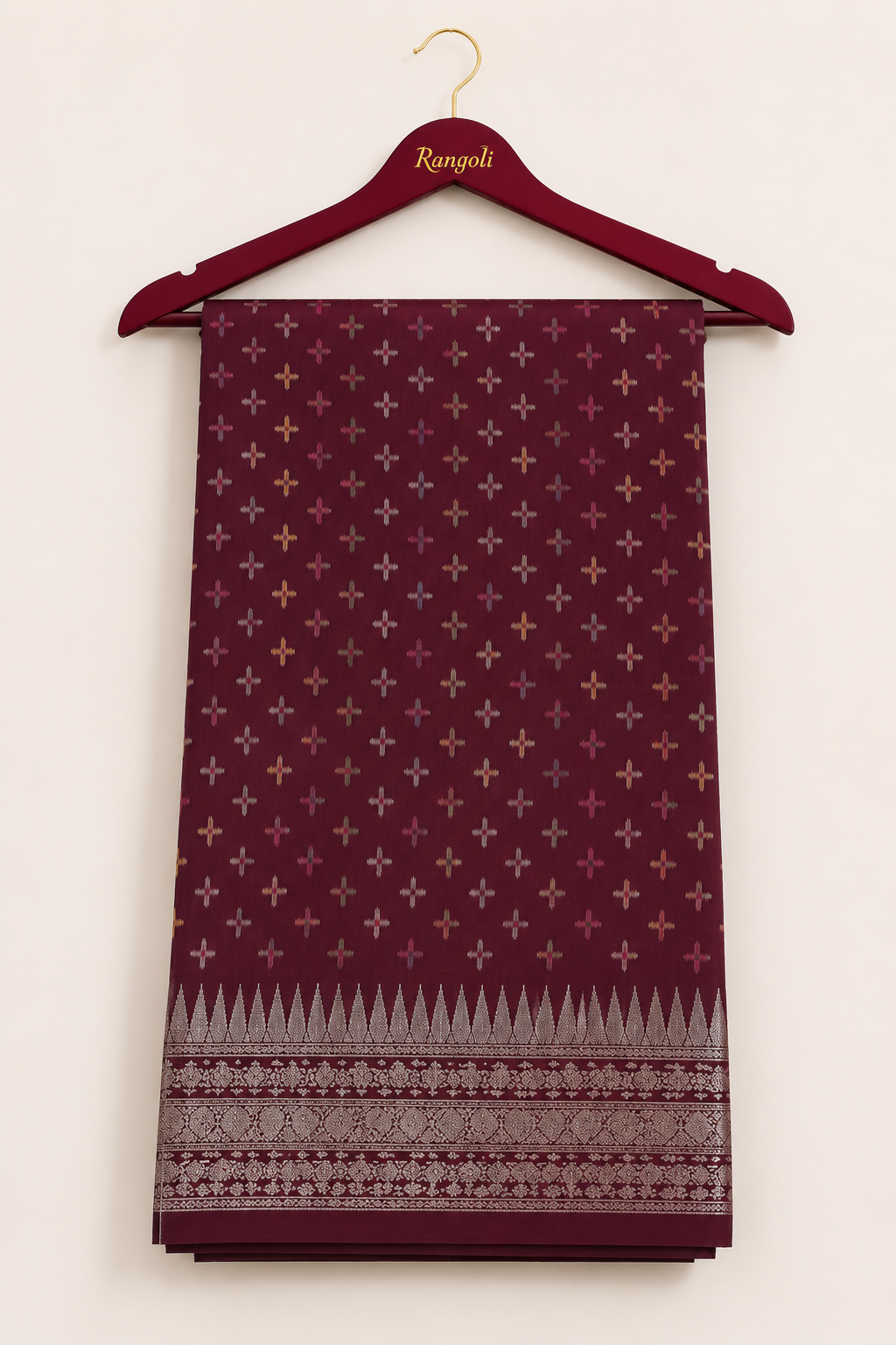 Elegant Maroon Mangalagiri Silk Saree with Traditional Silver Zari Border