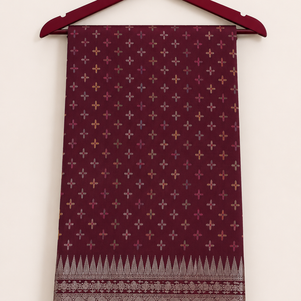Elegant Maroon Mangalagiri Silk Saree with Traditional Silver Zari Border