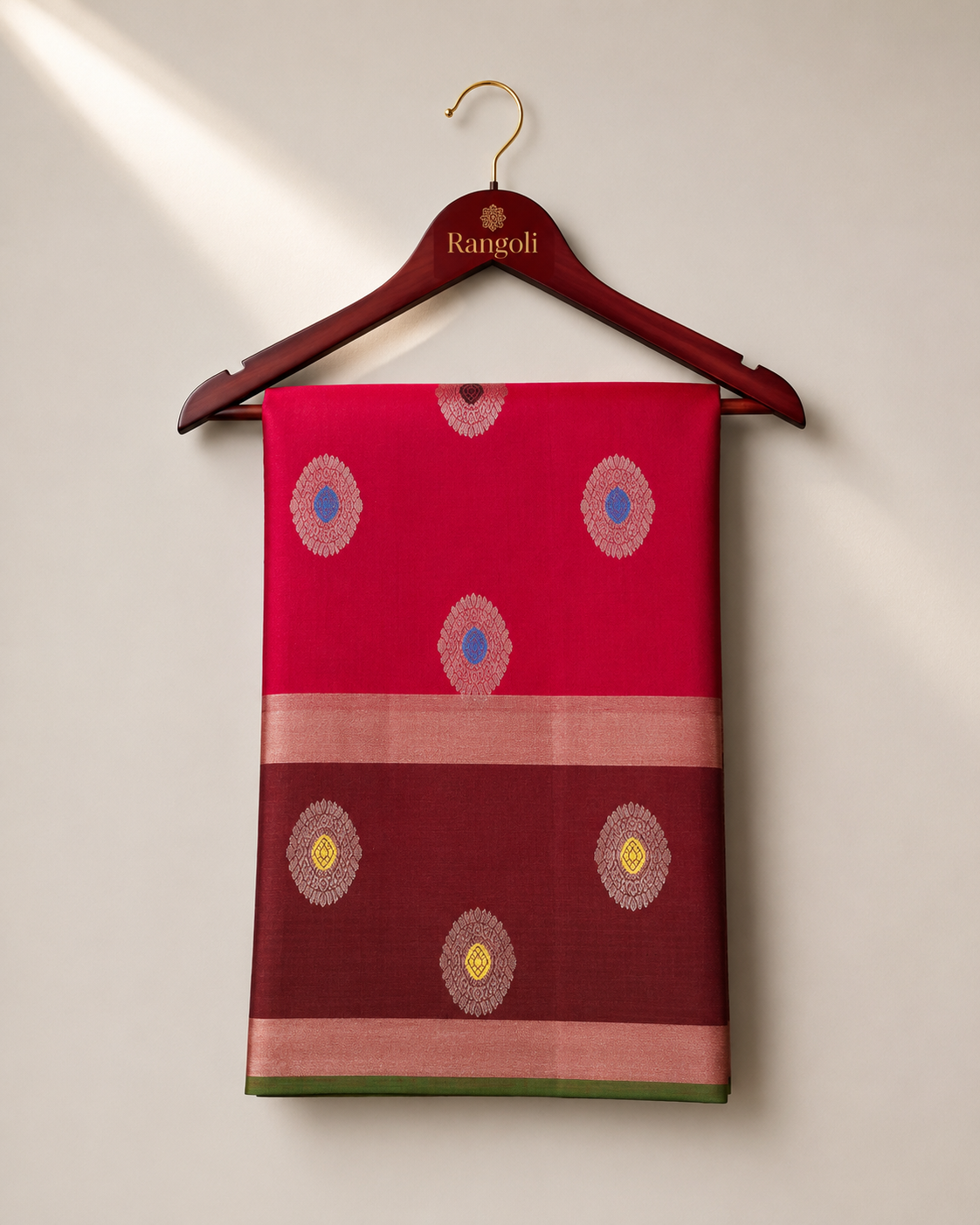 Grace your festive wardrobe with this elegant silk saree, featuring intricate zari buttas and a rich contrasting zari border for a timeless traditional look.