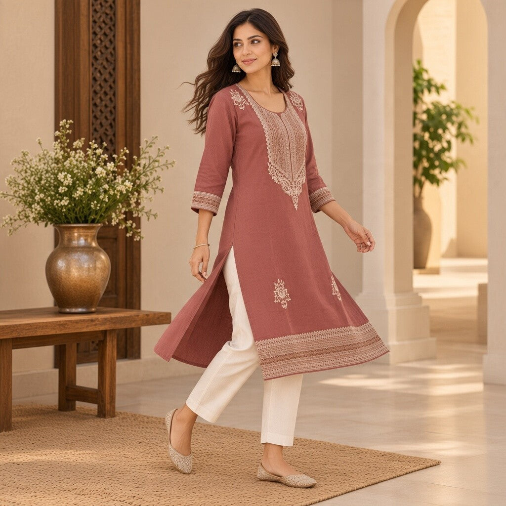 Dusty Rose Embroidered Kurta Set