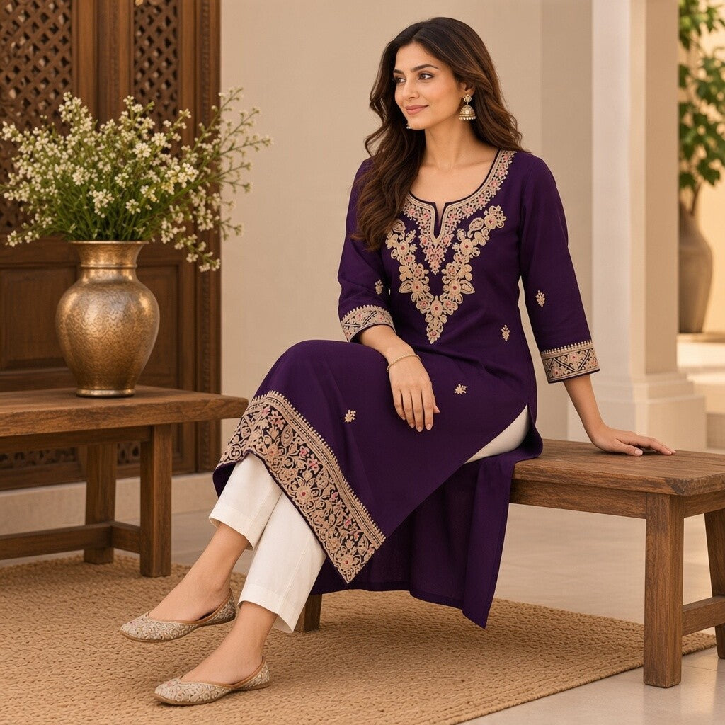 Royal Plum Embroidered Kurta set