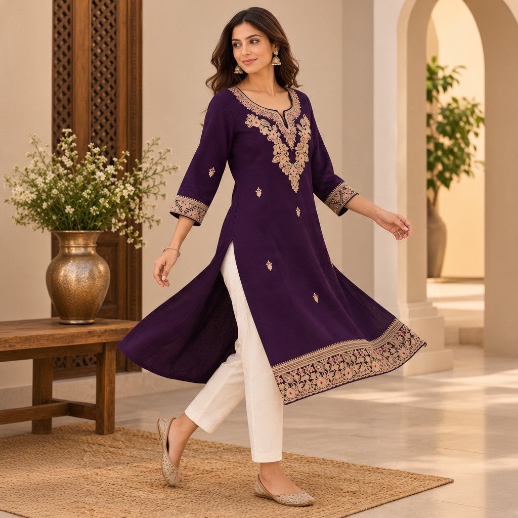 Royal Plum Embroidered Kurta set