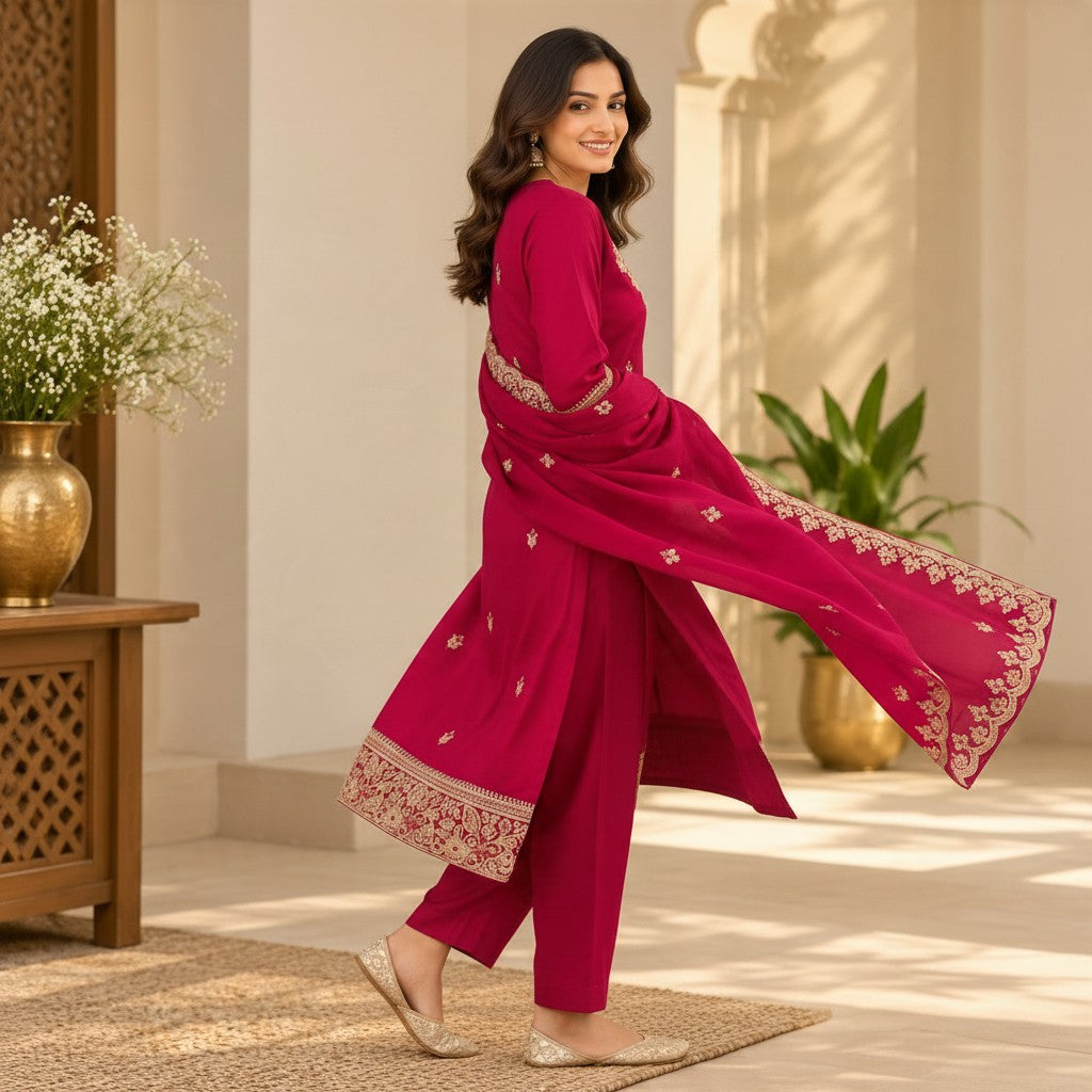 Magenta Embroidered Salwar Suit Set