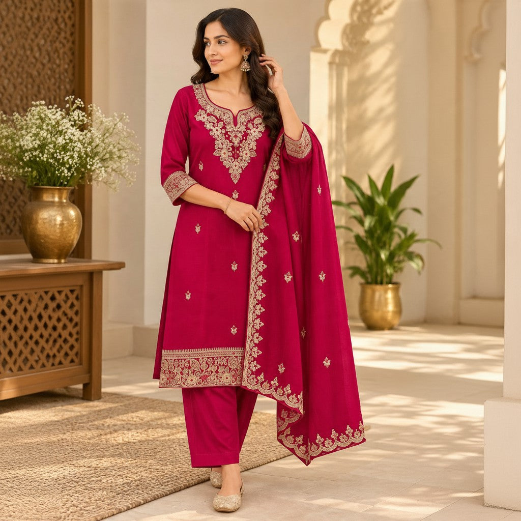 Magenta Embroidered Salwar Suit Set