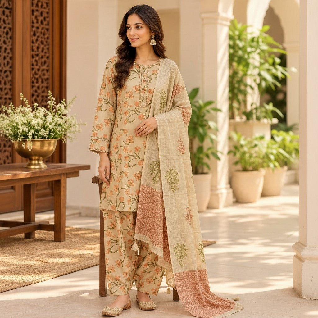 Elegant Floral Printed Kurta Set