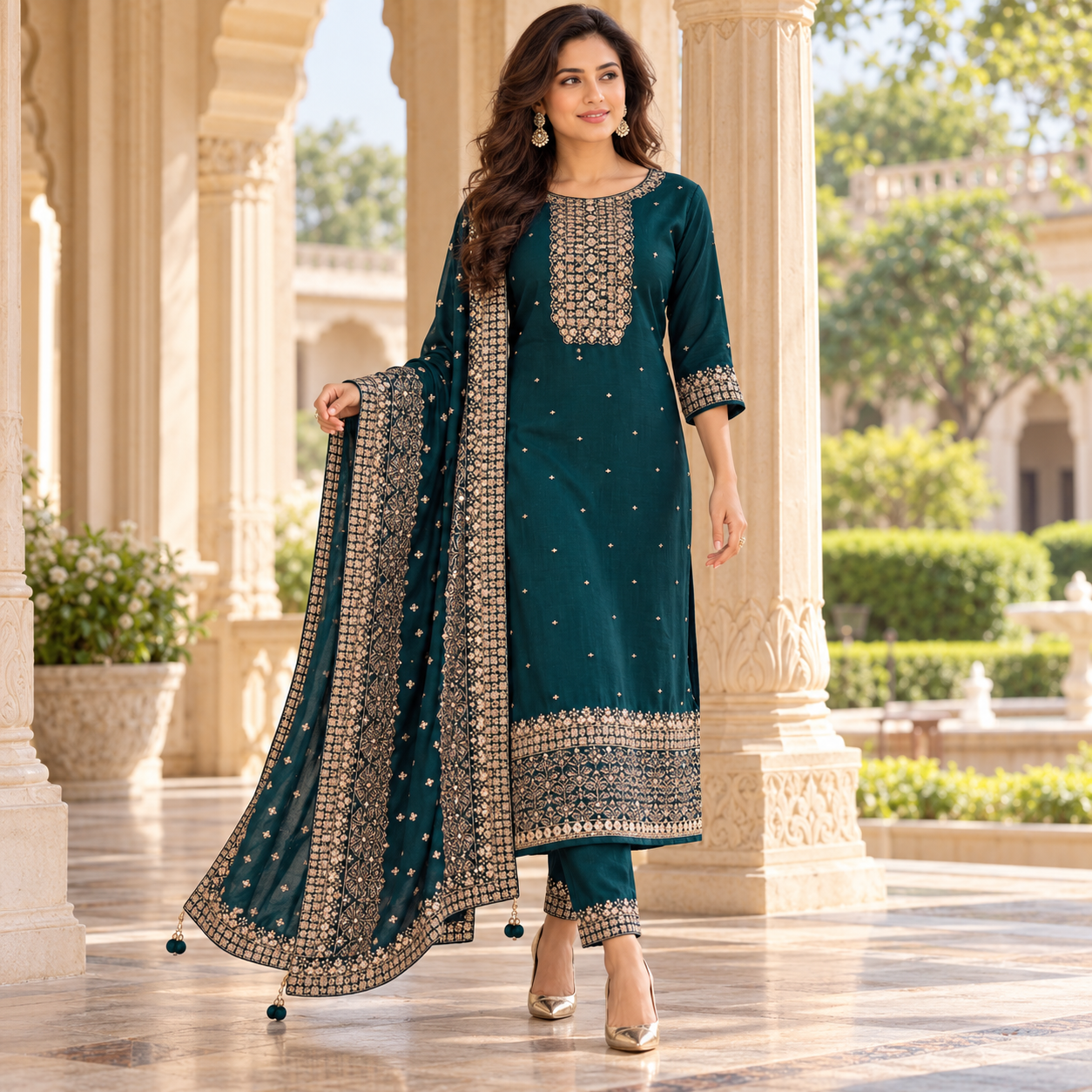 Elegant Teal Green Embroidered Salwar Suit with Designer Chunni