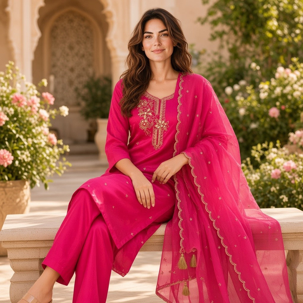 Vibrant Magenta Embroidered Salwar Suit