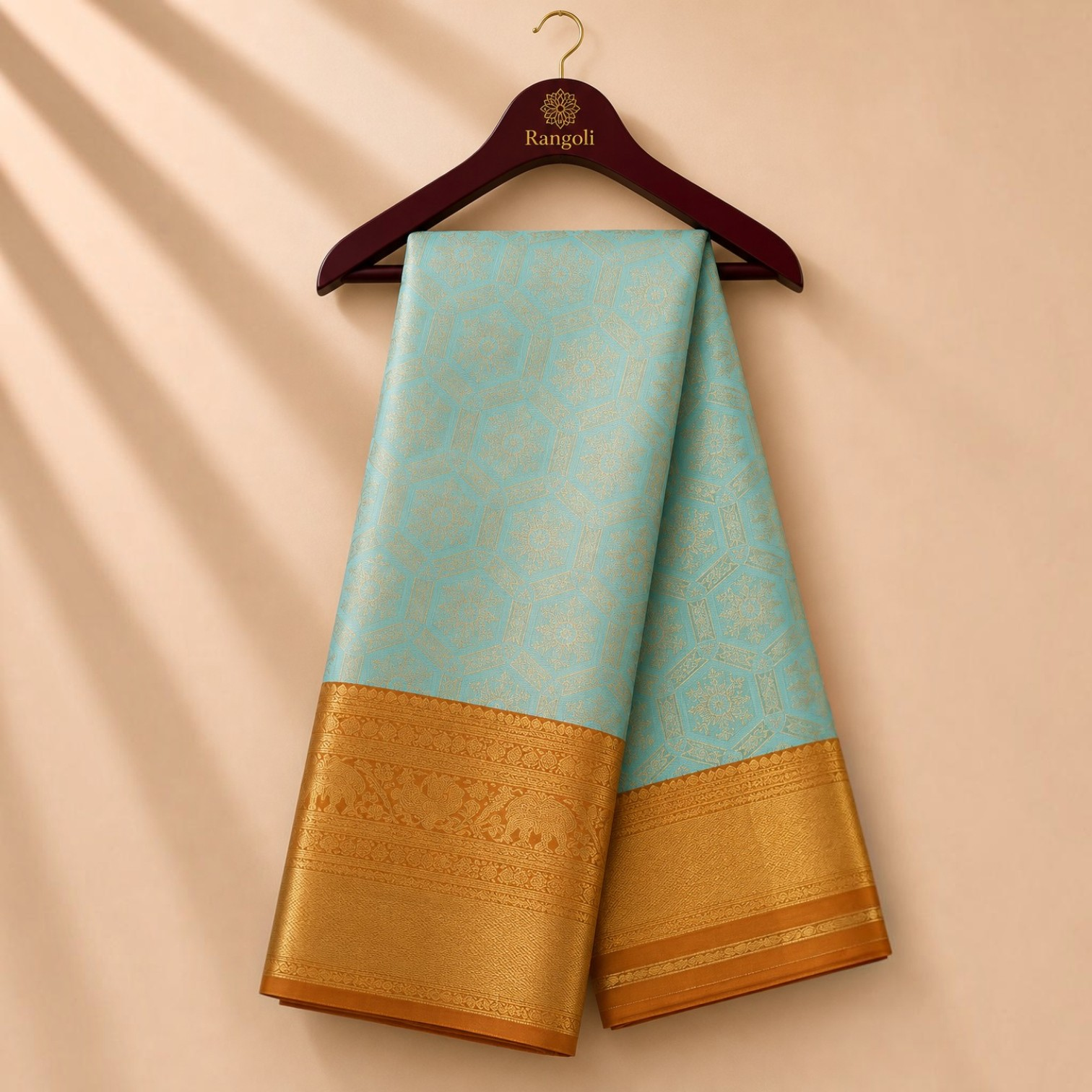 Premium Turquoise Blue Kanchi Pattu Silk Saree with Grand Gold Zari Border