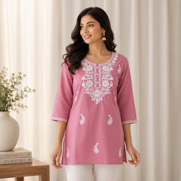 Dusty Rose Pink Chikankari Kurta