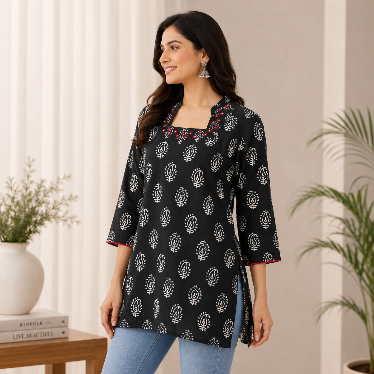 Cotton Square-neck Tunic for Everyday Wear