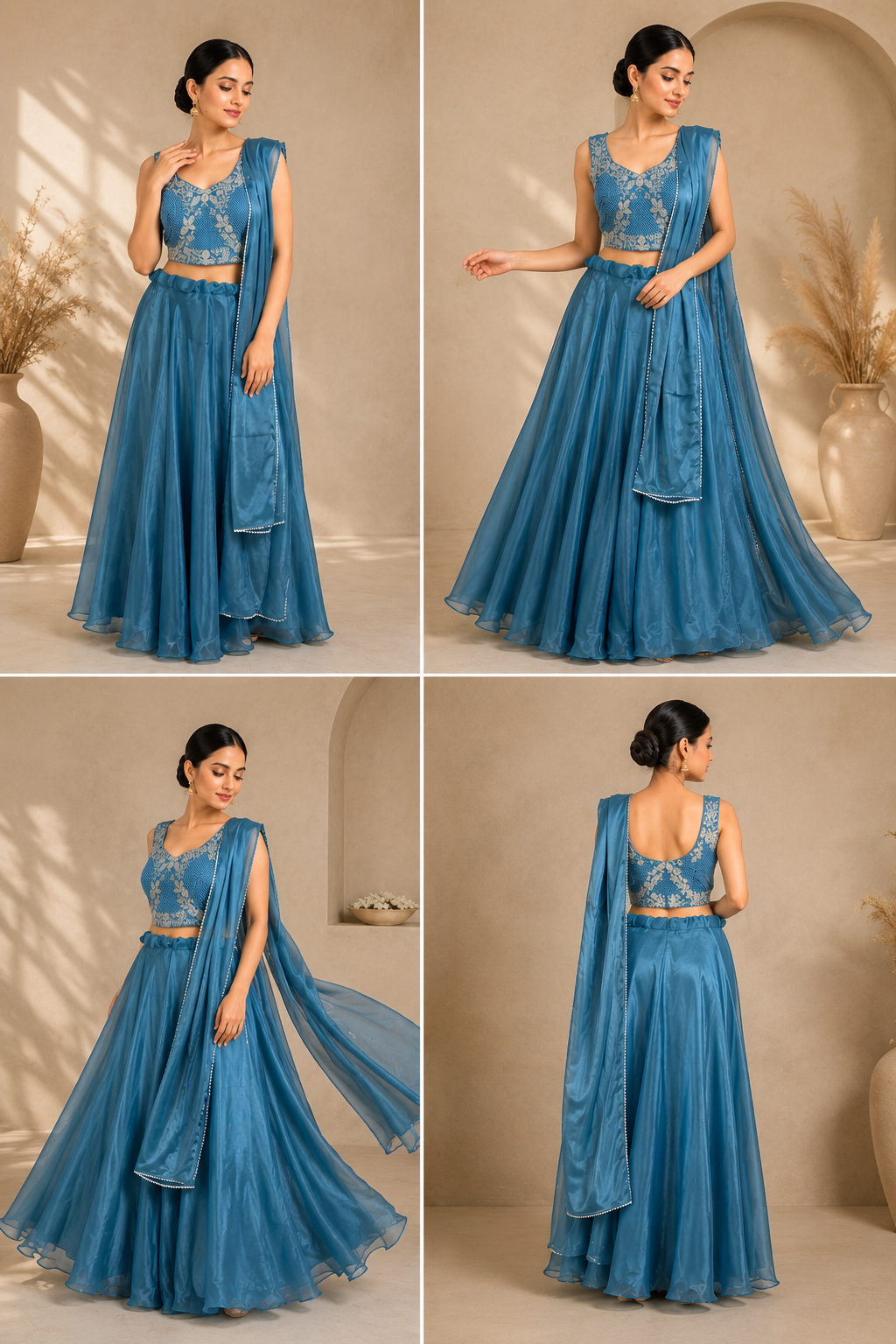 Teal Blue Heavy Embellished Lehenga Set with Pearl & Beadwork