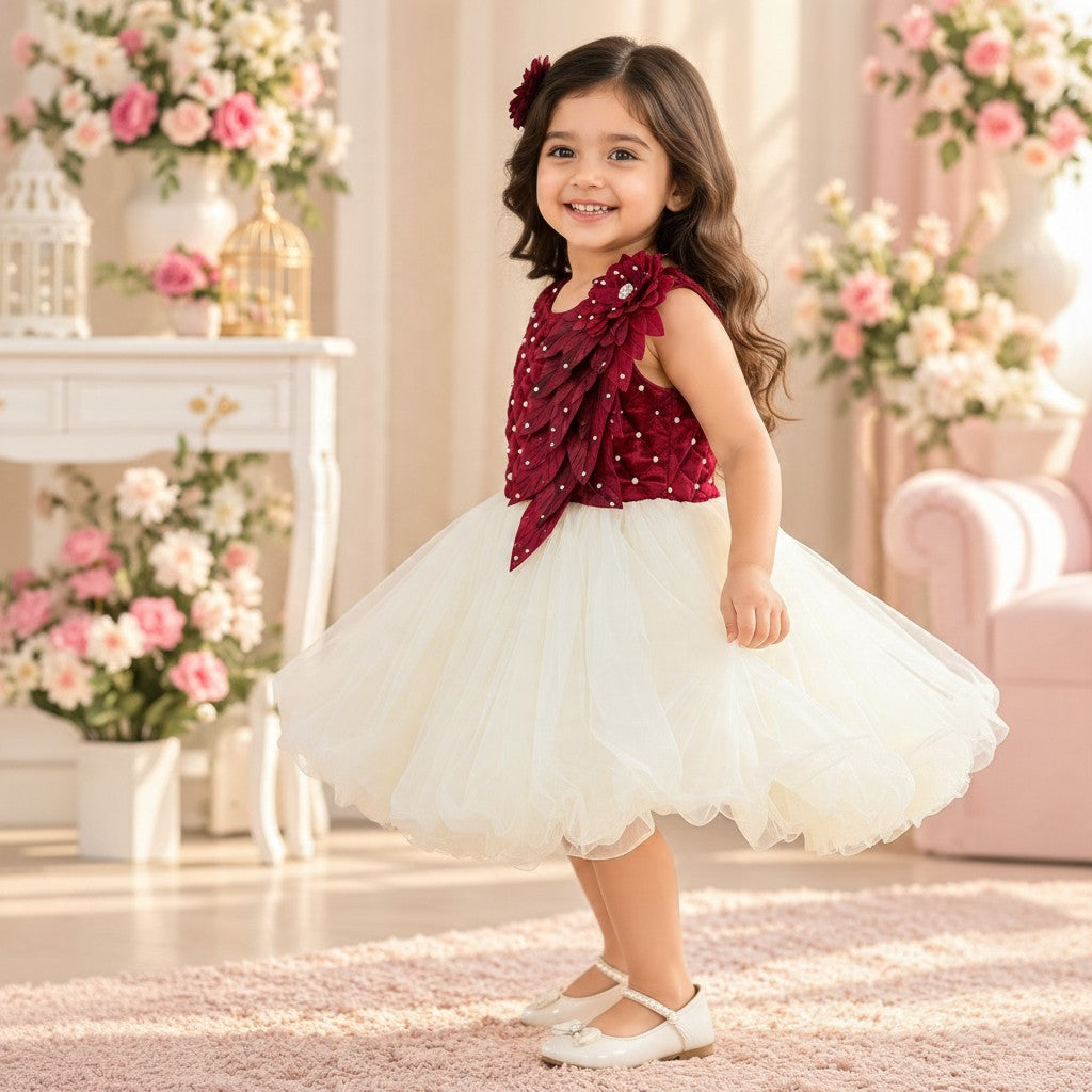 Burgundy & Ivory Princess Party Frock for Girls