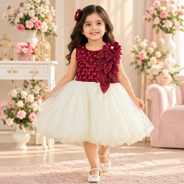 Burgundy & Ivory Princess Party Frock for Girls