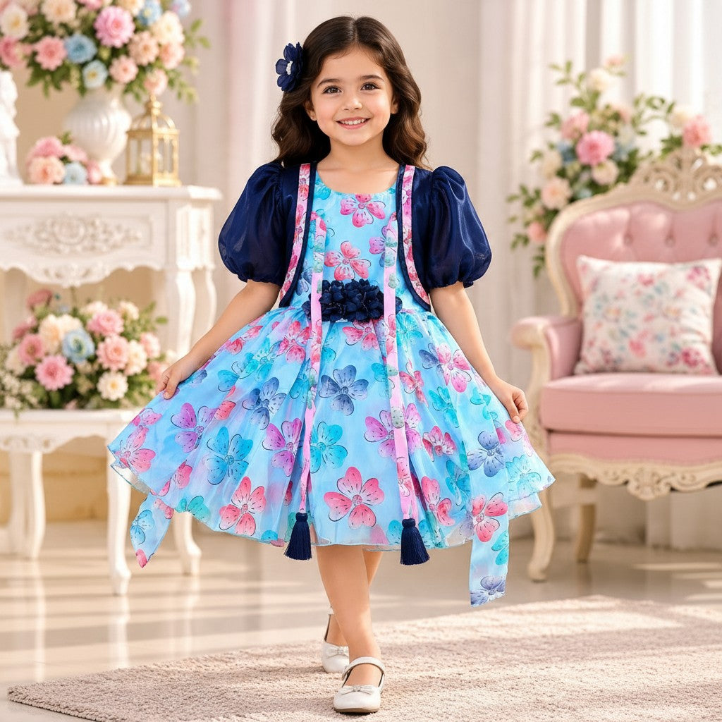 Blue Floral Party Frock