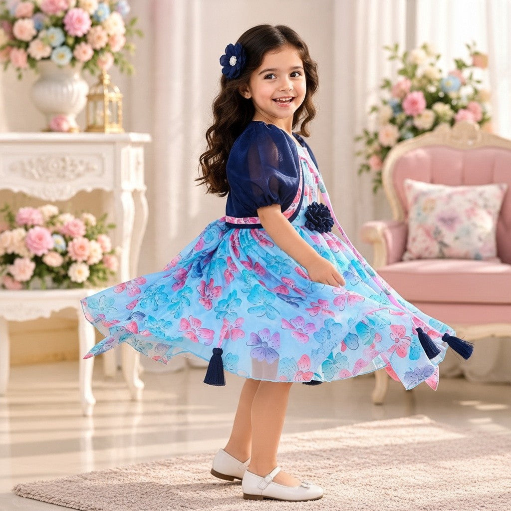 Blue Floral Party Frock