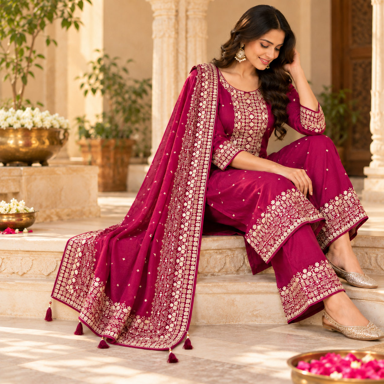 Royal Magenta Embroidered Salwar Suit with Elegant Dupatta