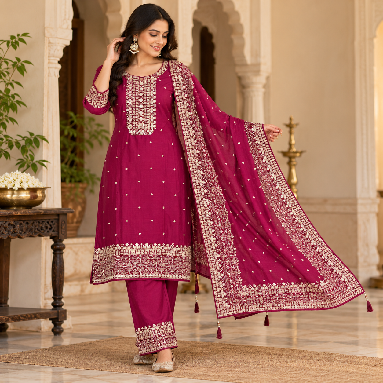 Royal Magenta Embroidered Salwar Suit with Elegant Dupatta