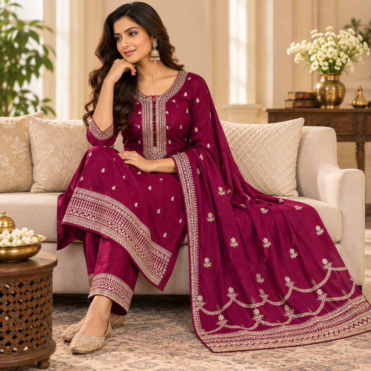 Elegant Plum Embroidered Salwar Suit with Designer Dupatta