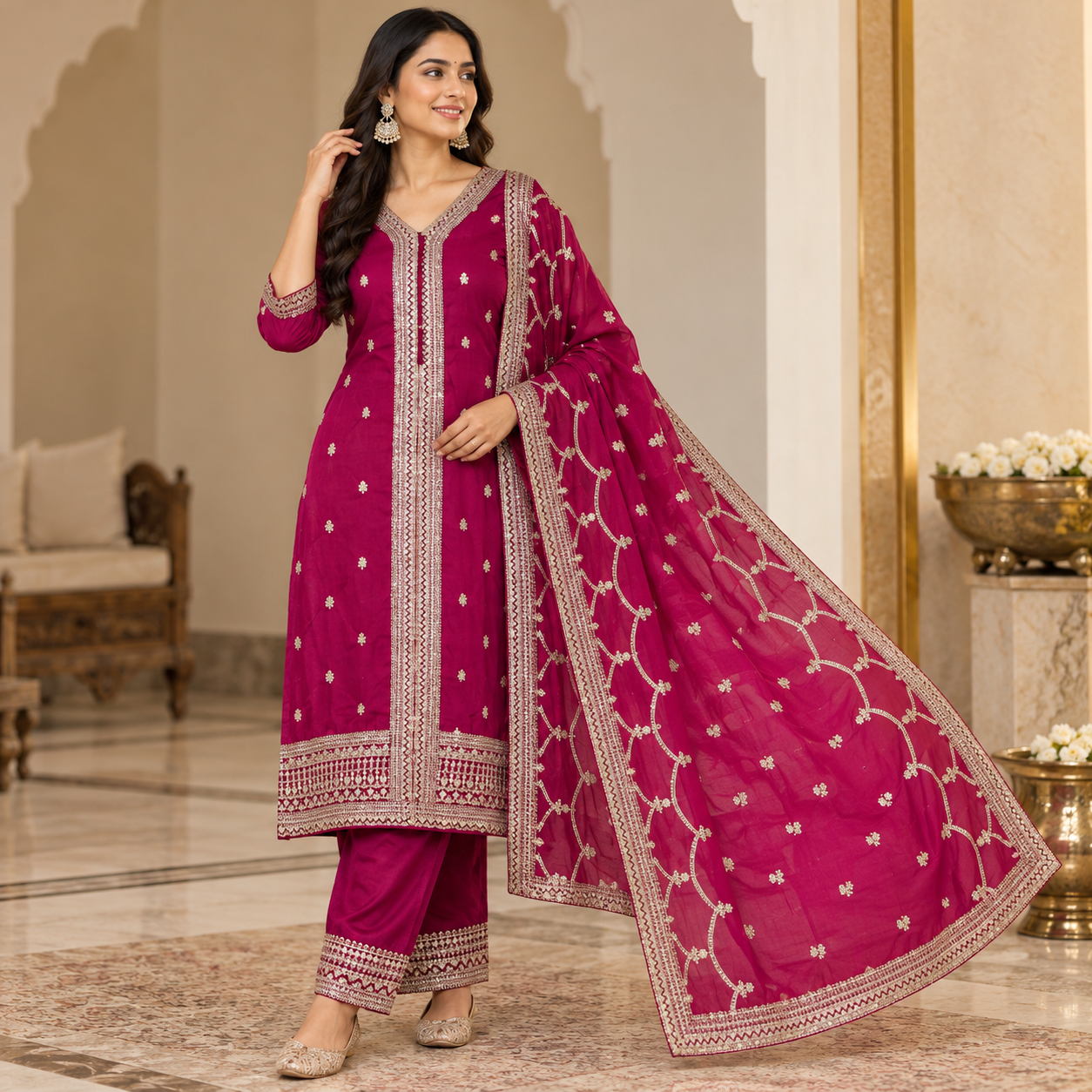 Elegant Magenta Embroidered Salwar Suit with Designer Dupatta